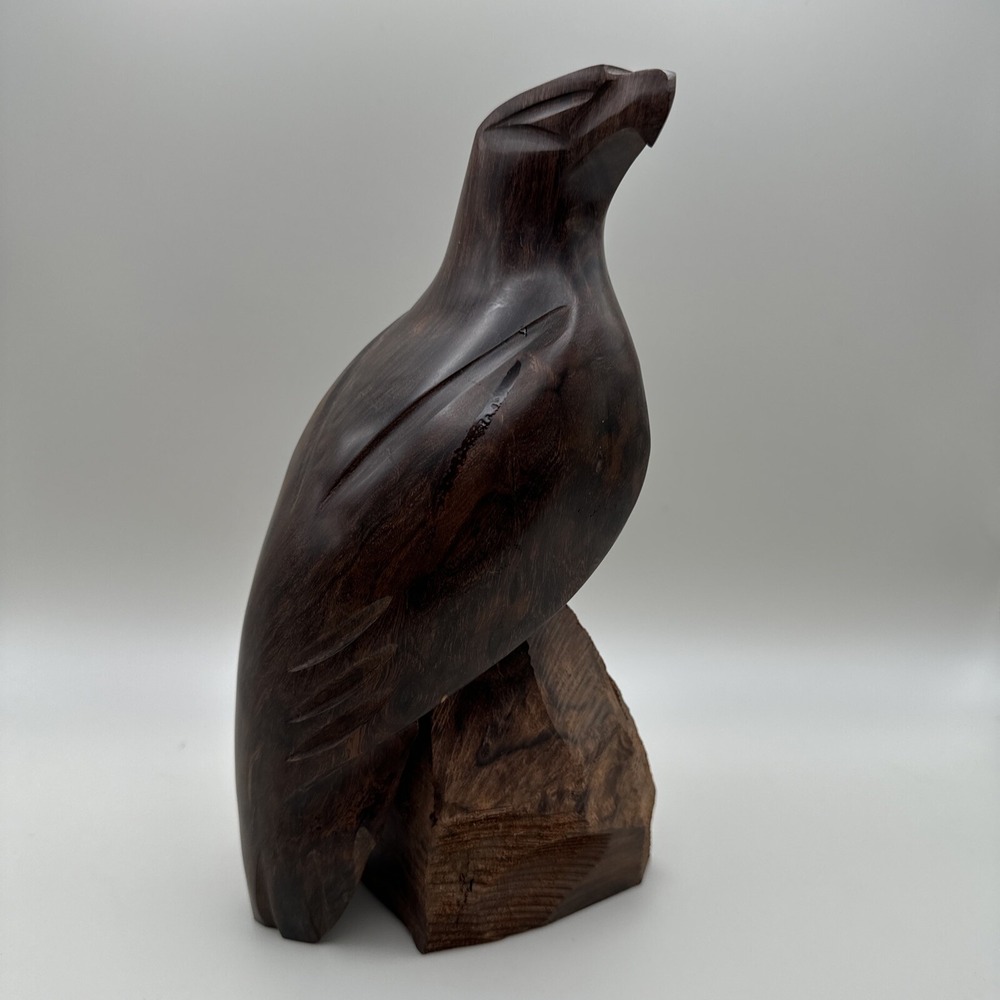 Ironwood Art Scupture Eagle Falcon Bird of Prey Hand Carved Wood Figurine Statue